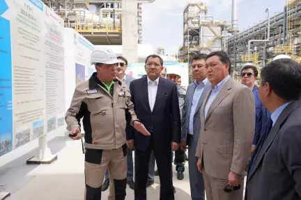 Kazakhstan's Prime Minister Askar Mamin Visits Atyrau Refinery